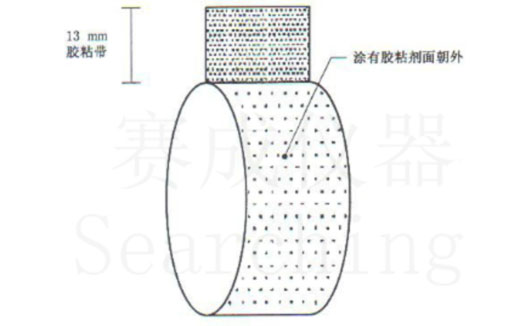 濟(jì)南賽成VOC-01環(huán)形初粘儀測試時(shí)，將膠帶式樣彎轉(zhuǎn)成如圖這樣的環(huán)形試樣，有膠面朝外